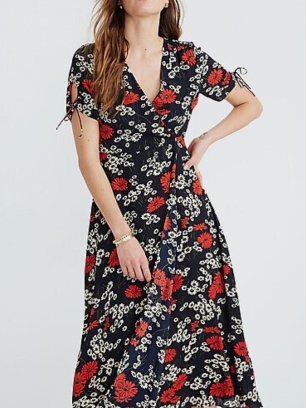 Madewell Peekaboo-Sleeve Midi Dress in Hillside Daisies Size 10
